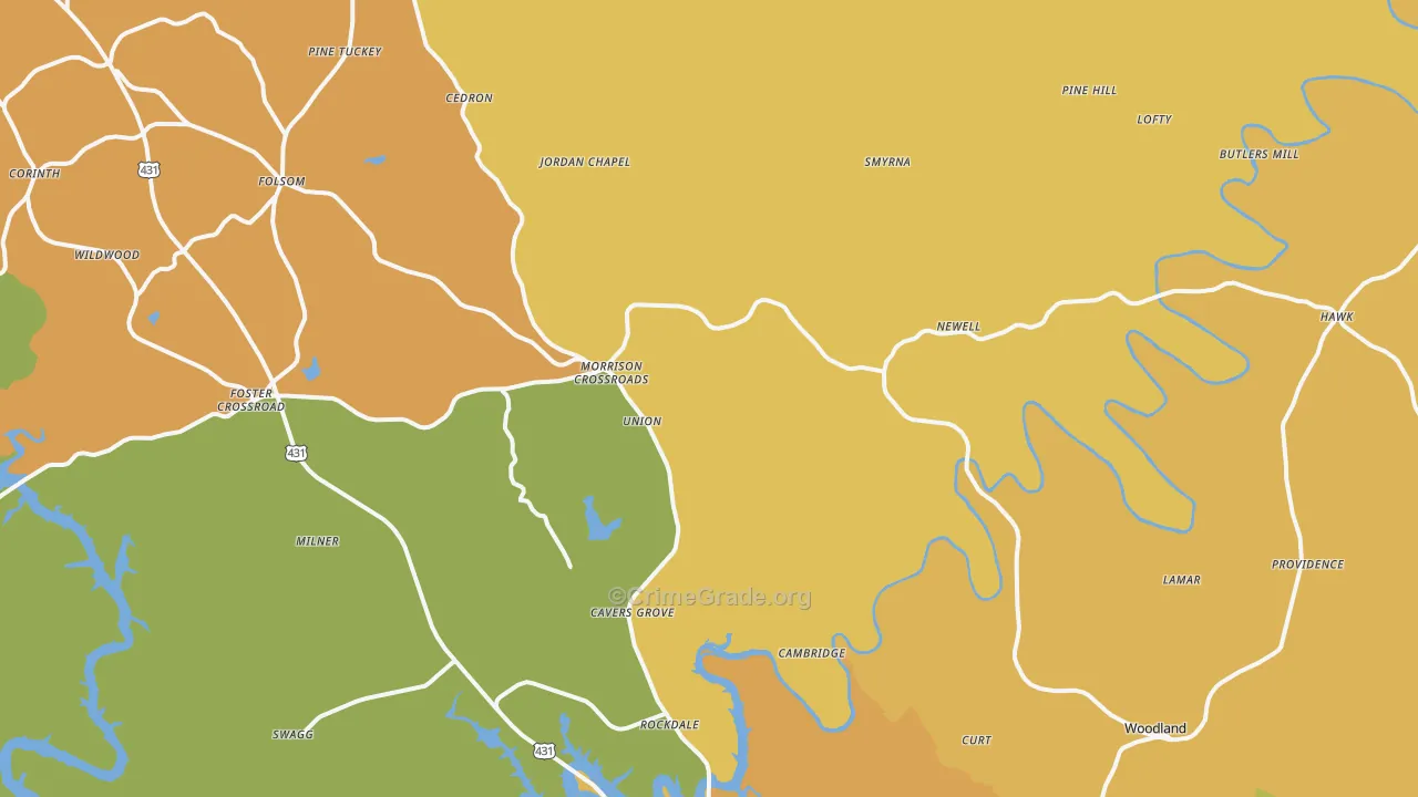 Newell, AL Map of Burglary Rates