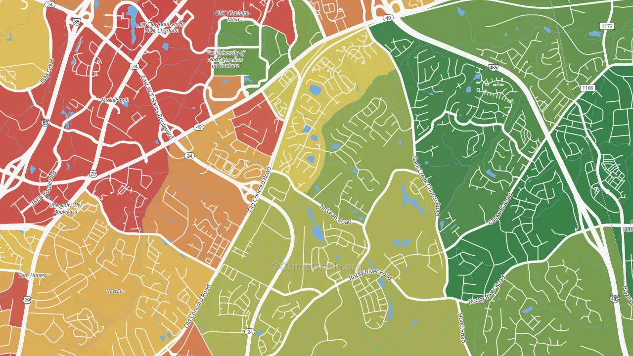 Newell, Charlotte, NC Map of Burglary Rates