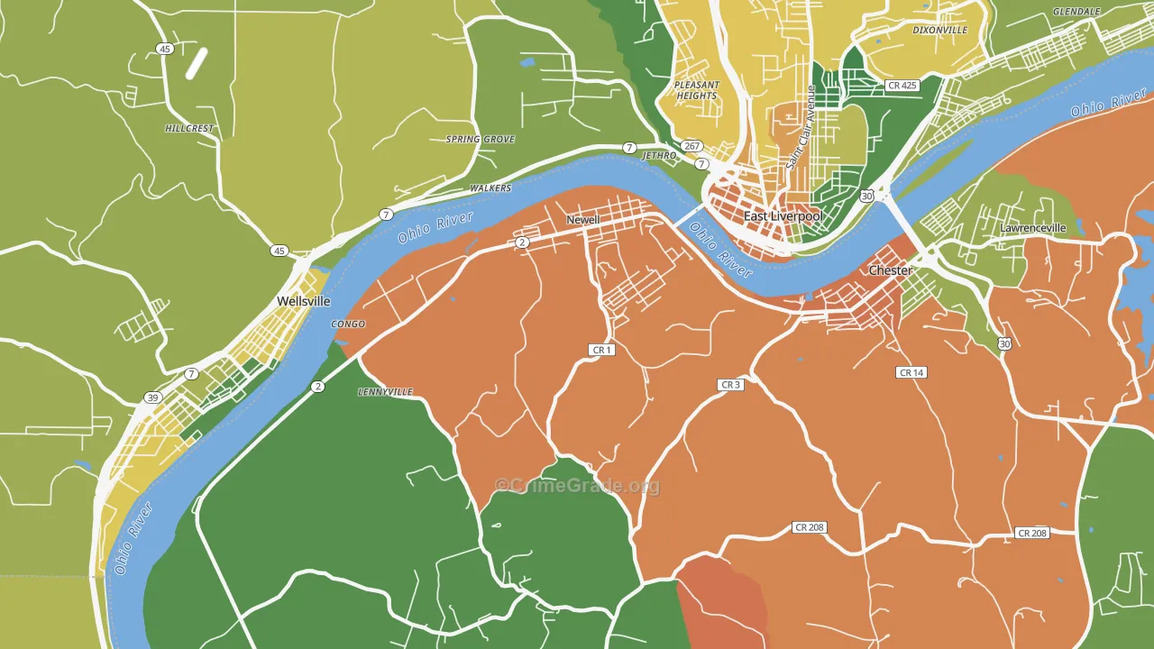 Newell, WV Map of Burglary Rates