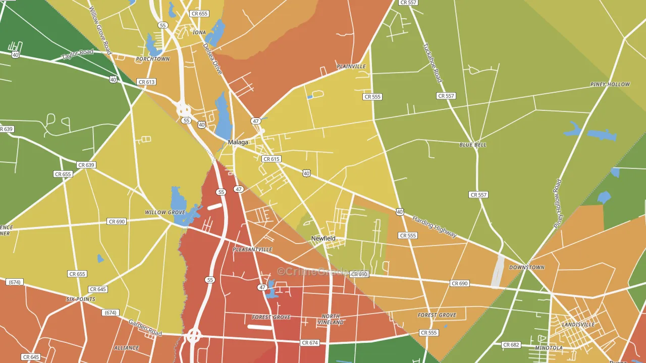 Newfield, NJ Map of Burglary Rates