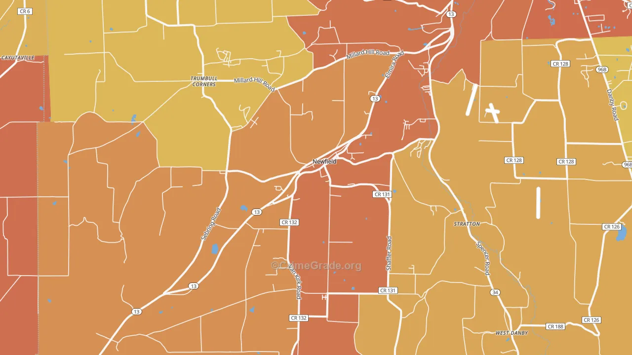 Newfield, NY Map of Burglary Rates