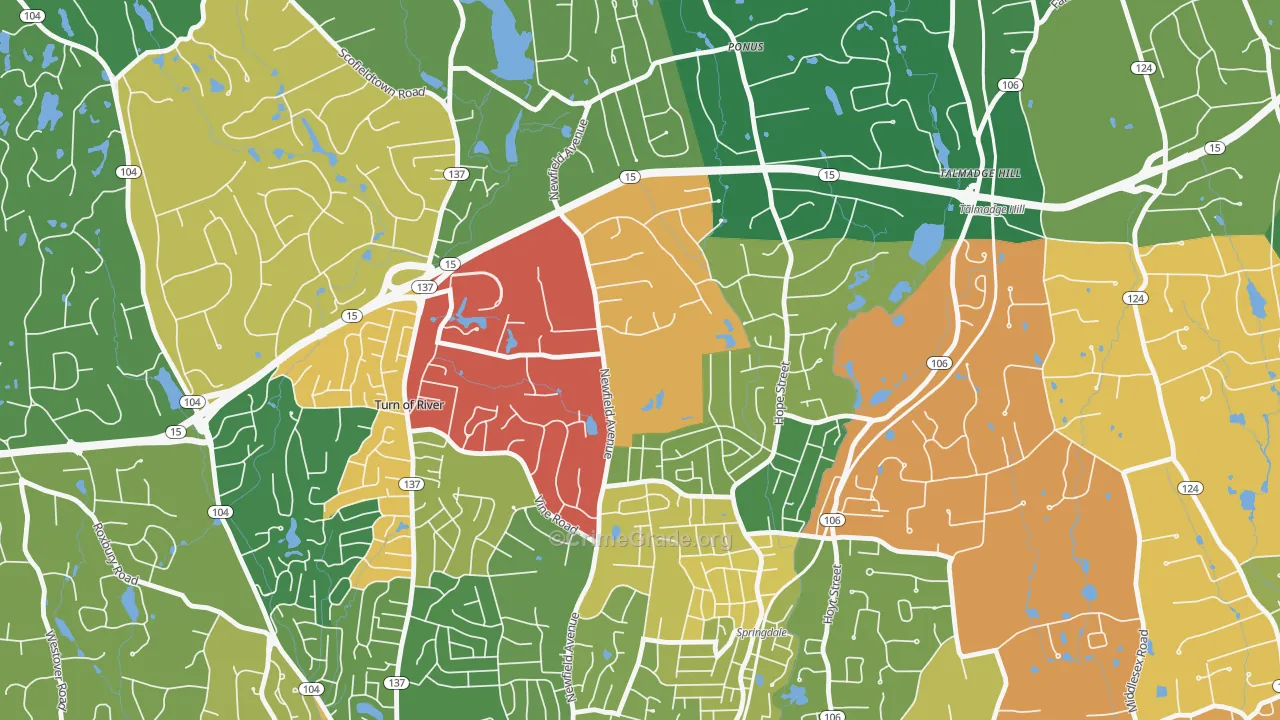 Newfield, Stamford, CT Map of Burglary Rates