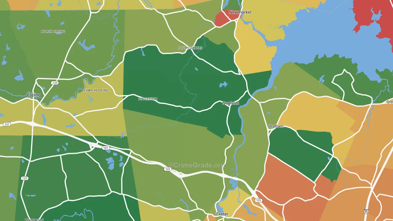Newfields, NH Map of Burglary Rates