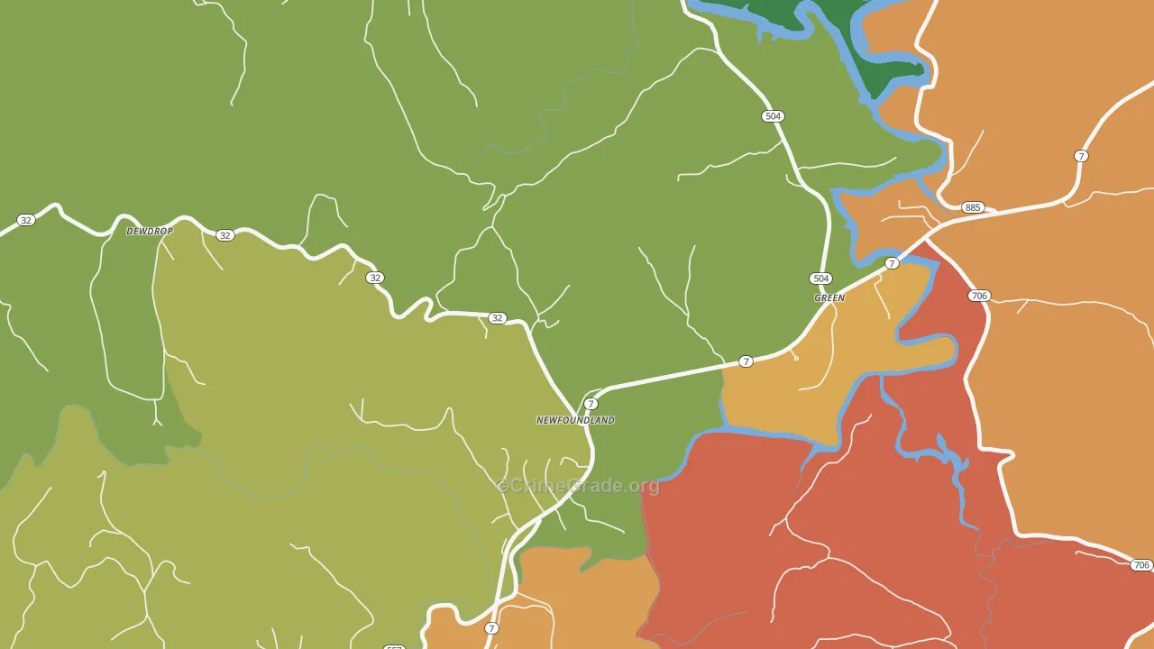 Newfoundland, KY Map of Burglary Rates