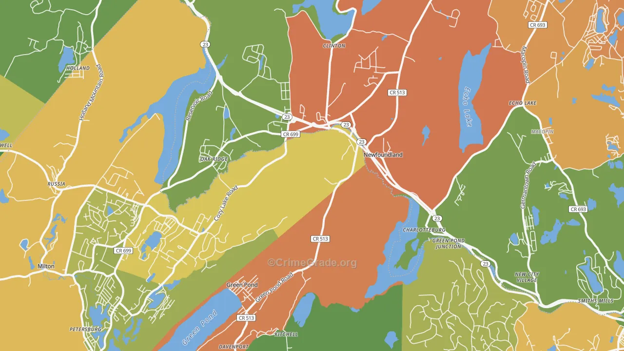 Newfoundland, NJ Map of Burglary Rates