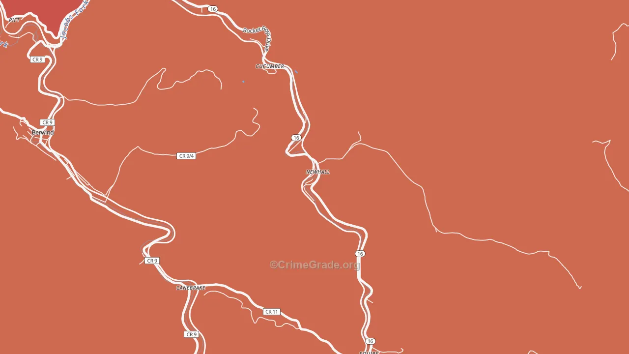 Newhall, WV Map of Burglary Rates