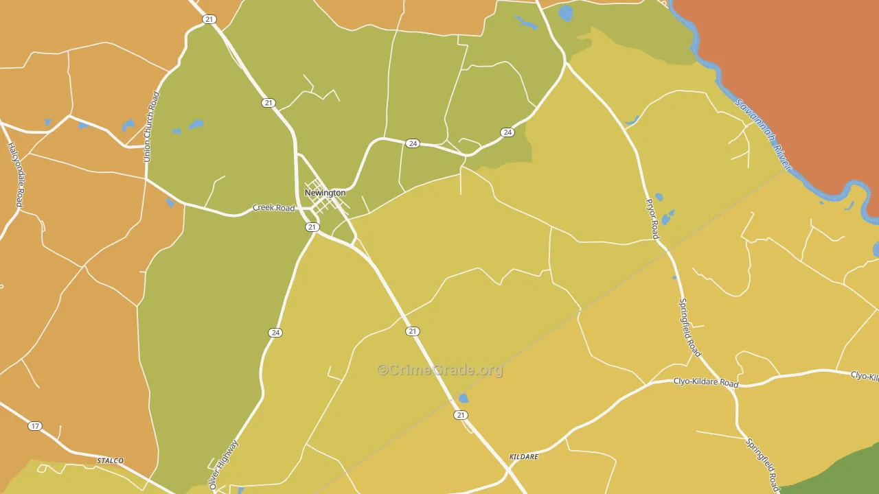 Newington, GA Map of Burglary Rates