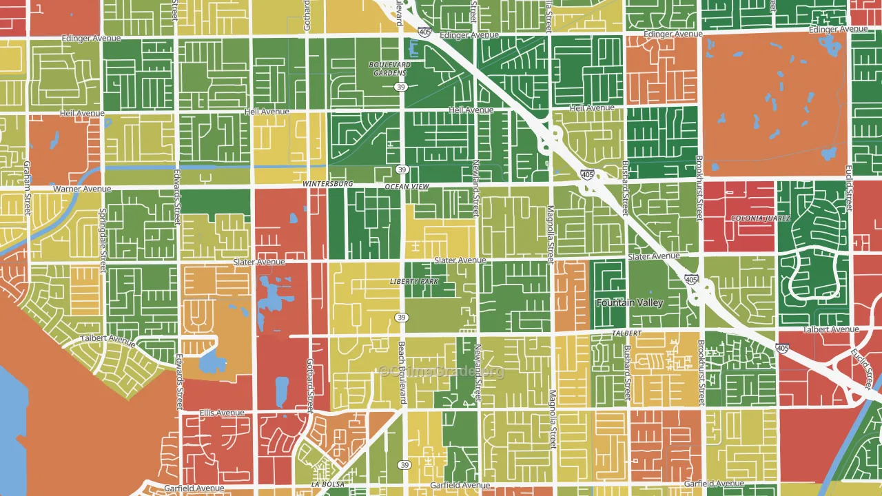 Newland, Huntington Beach, CA Map of Burglary Rates