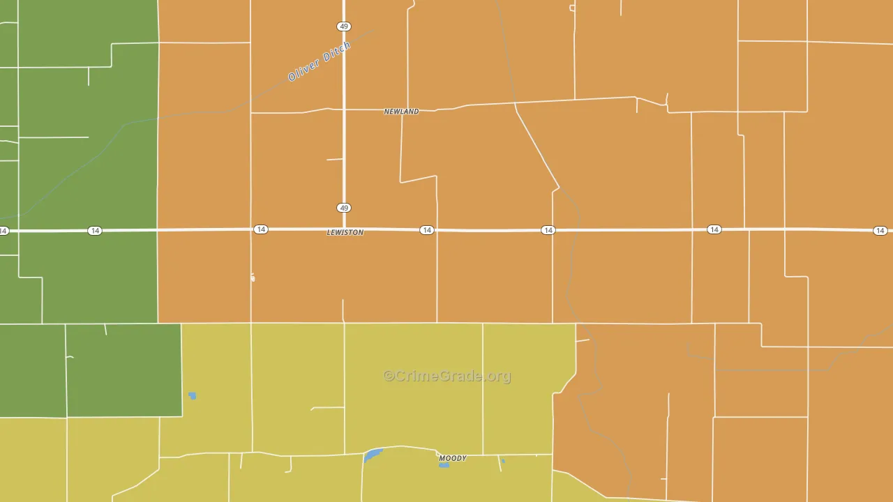 Newland, IN Map of Burglary Rates