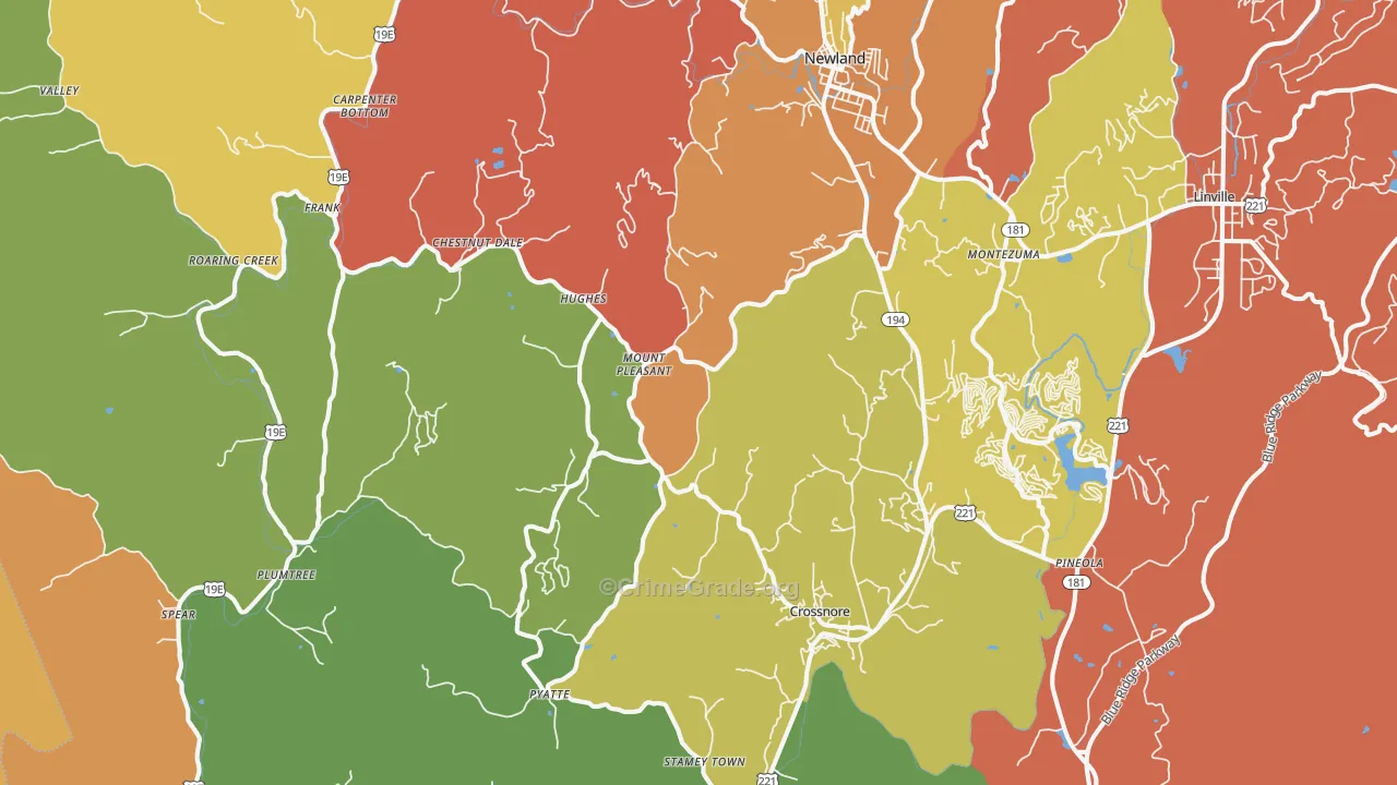 Newland, NC Map of Burglary Rates