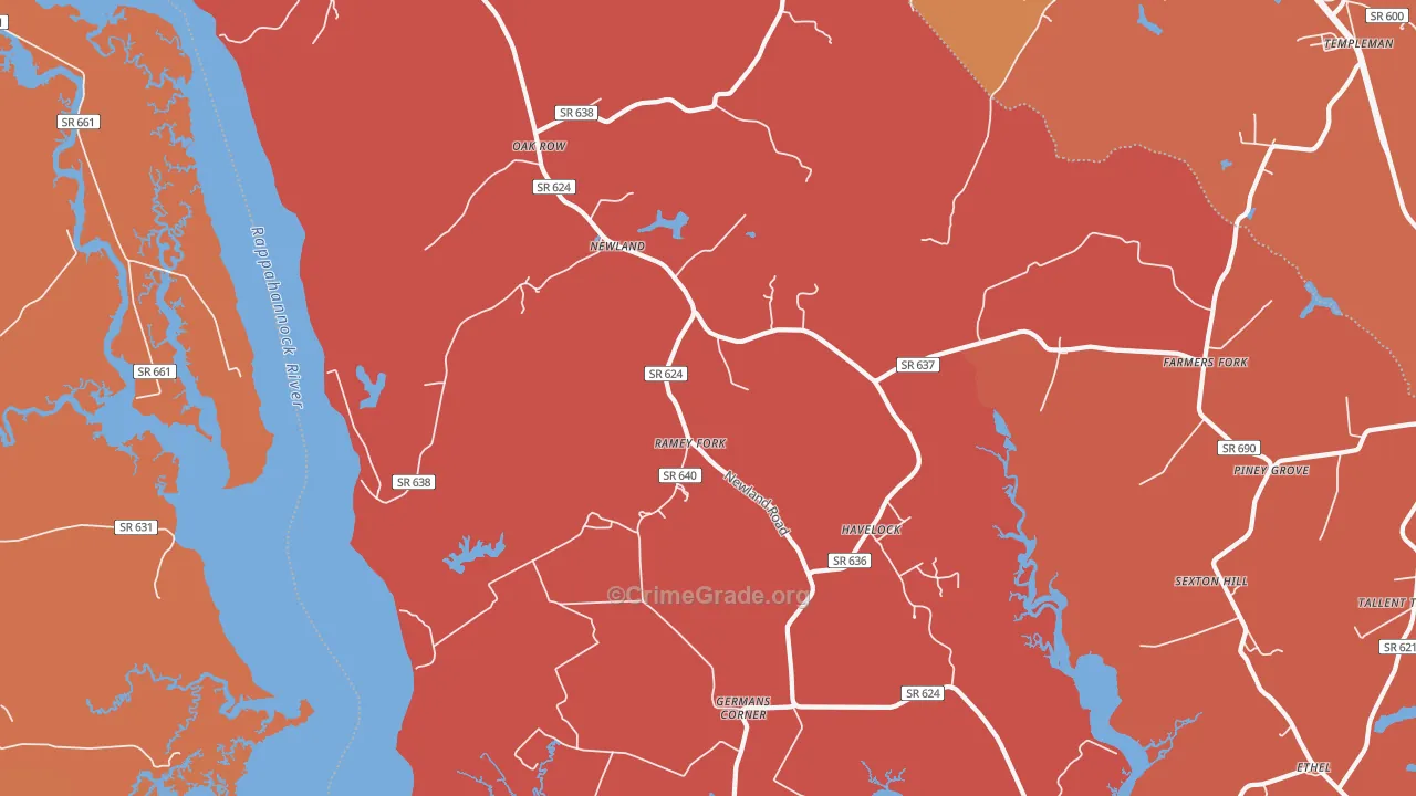 Newland, VA Map of Burglary Rates