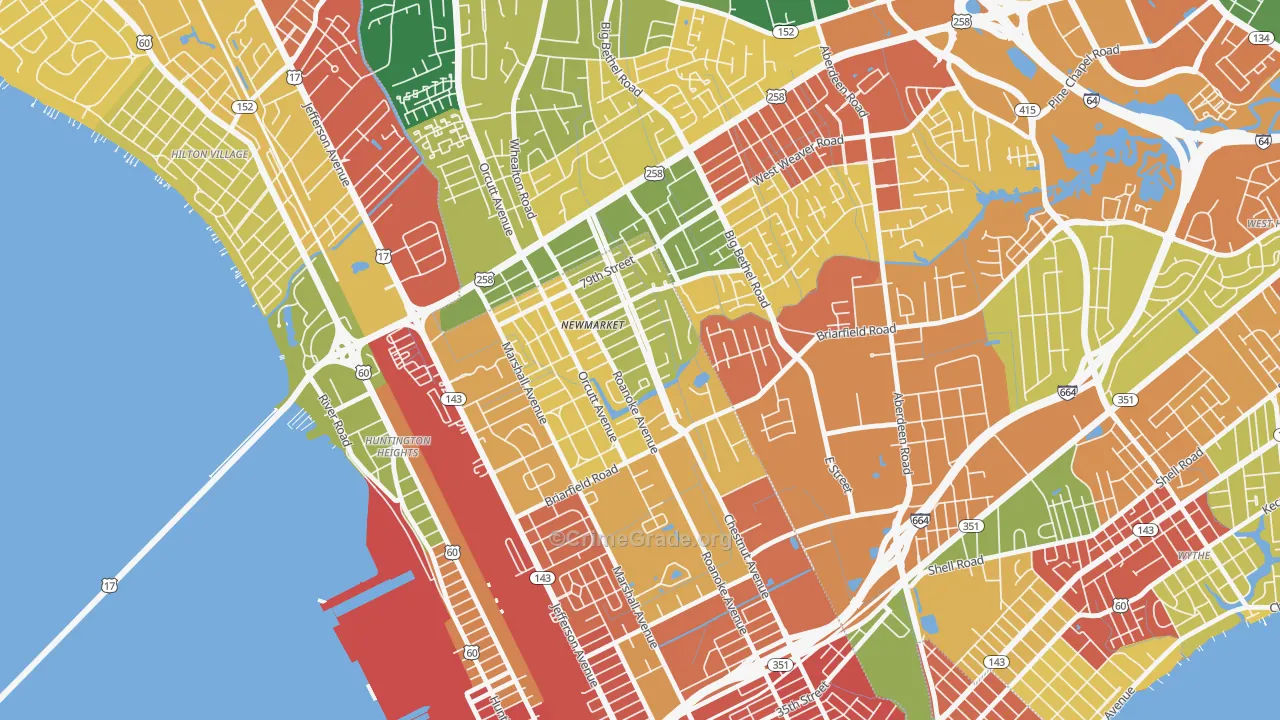 Newmarket South, Newport News, VA Map of Burglary Rates