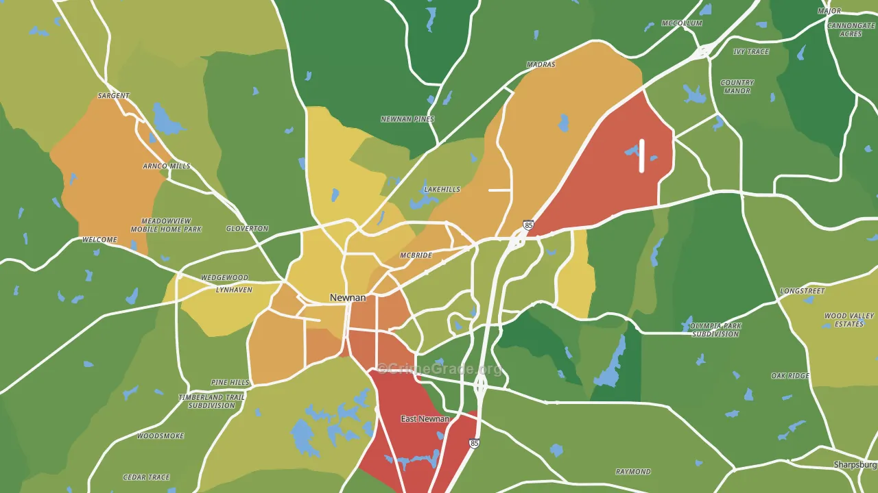 Newnan, GA Map of Burglary Rates