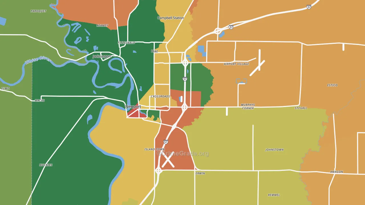Newport, AR Map of Burglary Rates