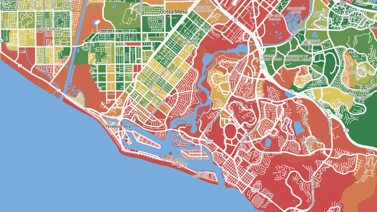 Newport Beach, CA Map of Burglary Rates