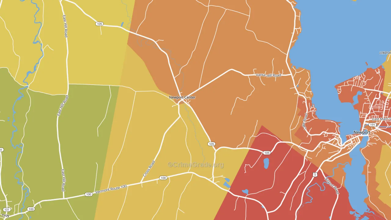 Newport Center, VT Map of Burglary Rates