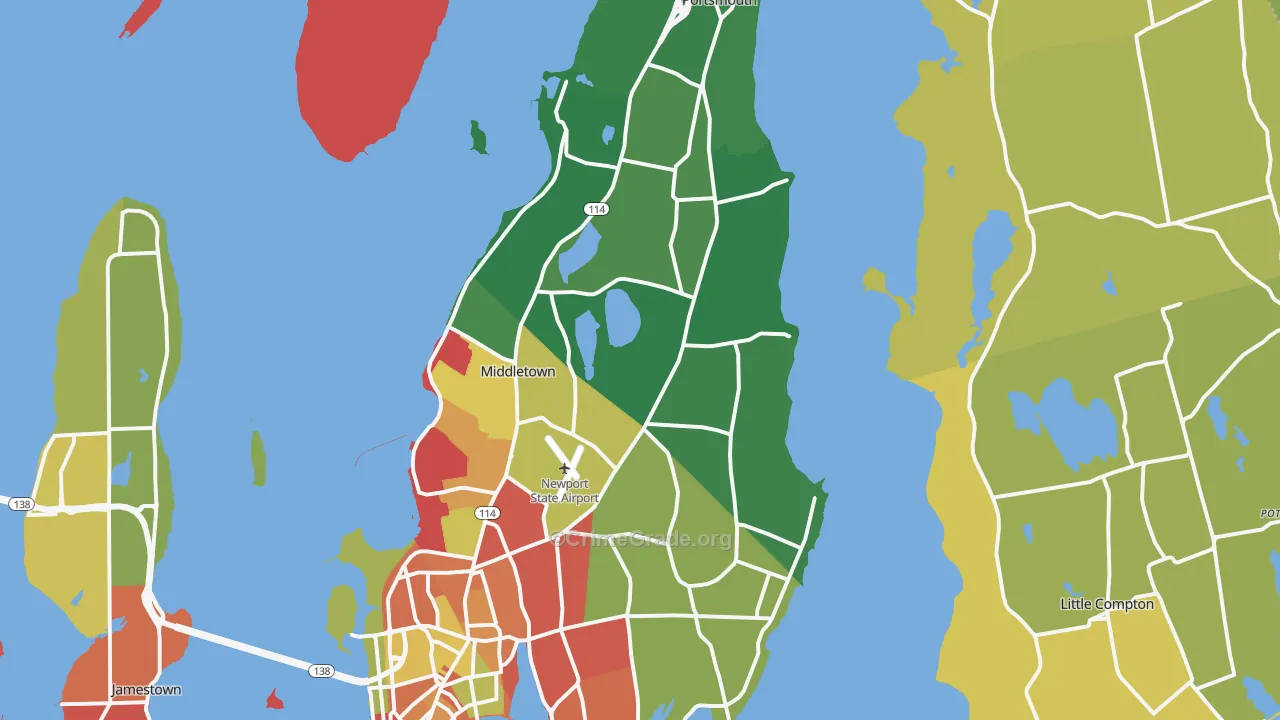 Newport County, RI Map of Burglary Rates