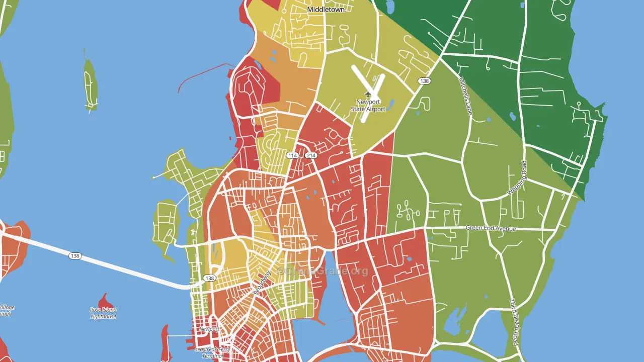 Newport East, RI Map of Burglary Rates