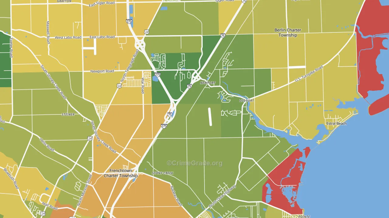 Newport, MI Map of Burglary Rates
