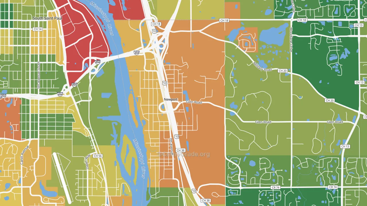Newport, MN Map of Burglary Rates