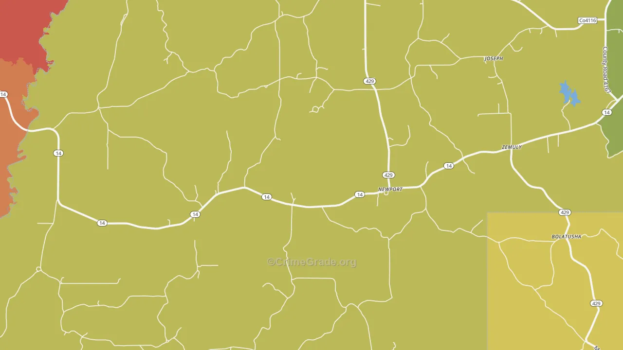Newport, MS Map of Burglary Rates