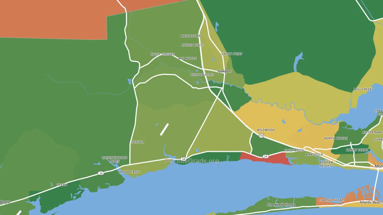 Newport, NC Map of Burglary Rates