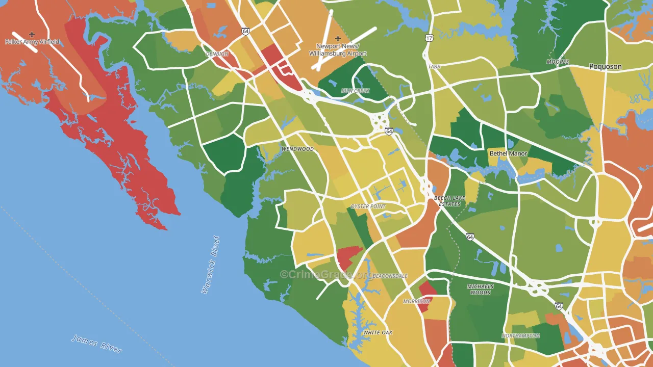 Newport News City, VA Map of Burglary Rates