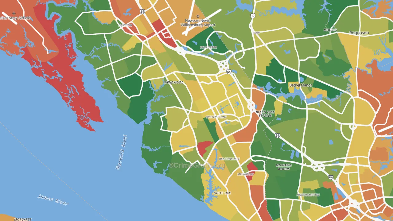 Newport News, VA Map of Burglary Rates