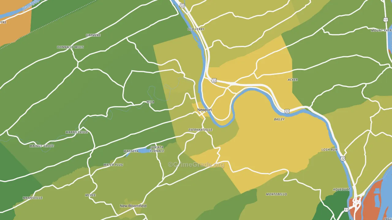 Newport, PA Map of Burglary Rates