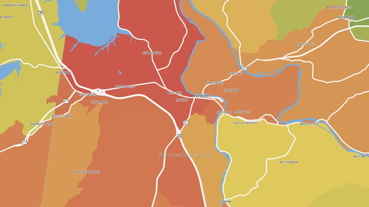 Newport, TN Map of Burglary Rates
