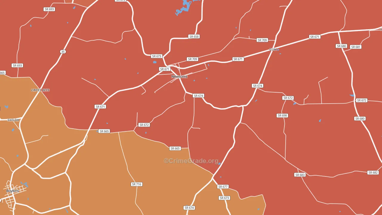 Newsoms, VA Map of Burglary Rates