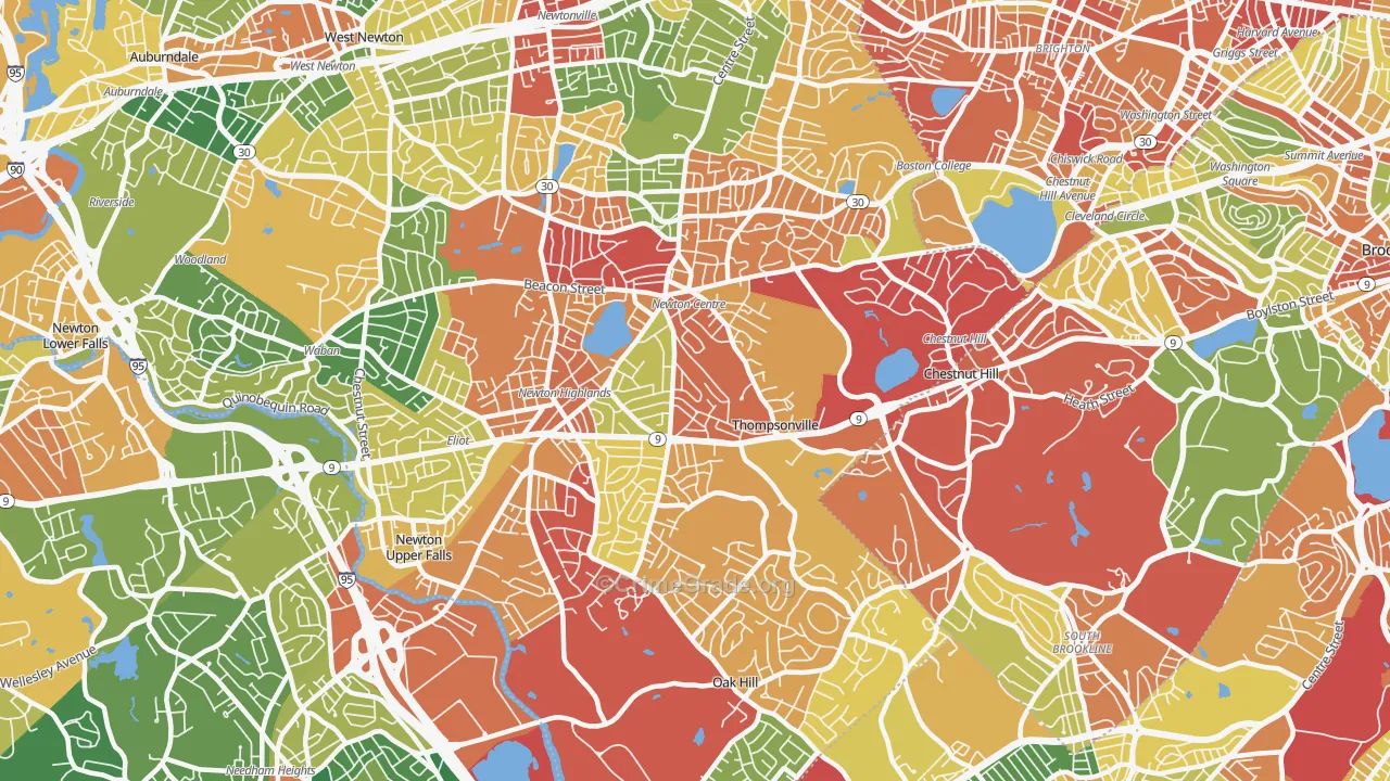 Newton Center, MA Map of Burglary Rates