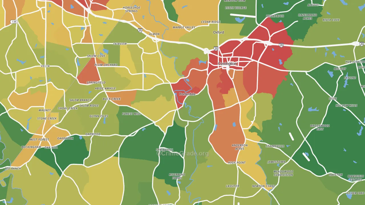 Newton County, GA Map of Burglary Rates