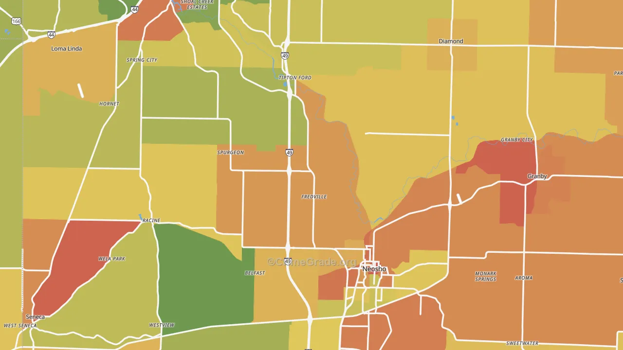 Newton County, MO Map of Burglary Rates