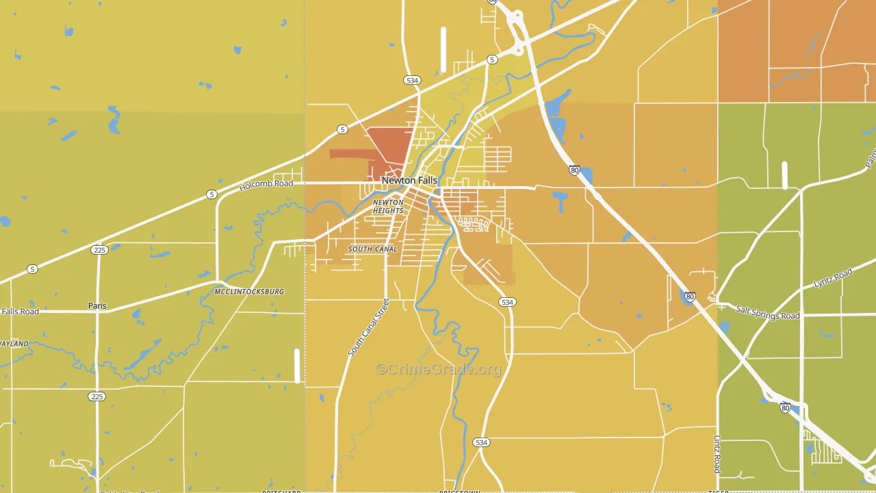 Newton Falls, OH Map of Burglary Rates