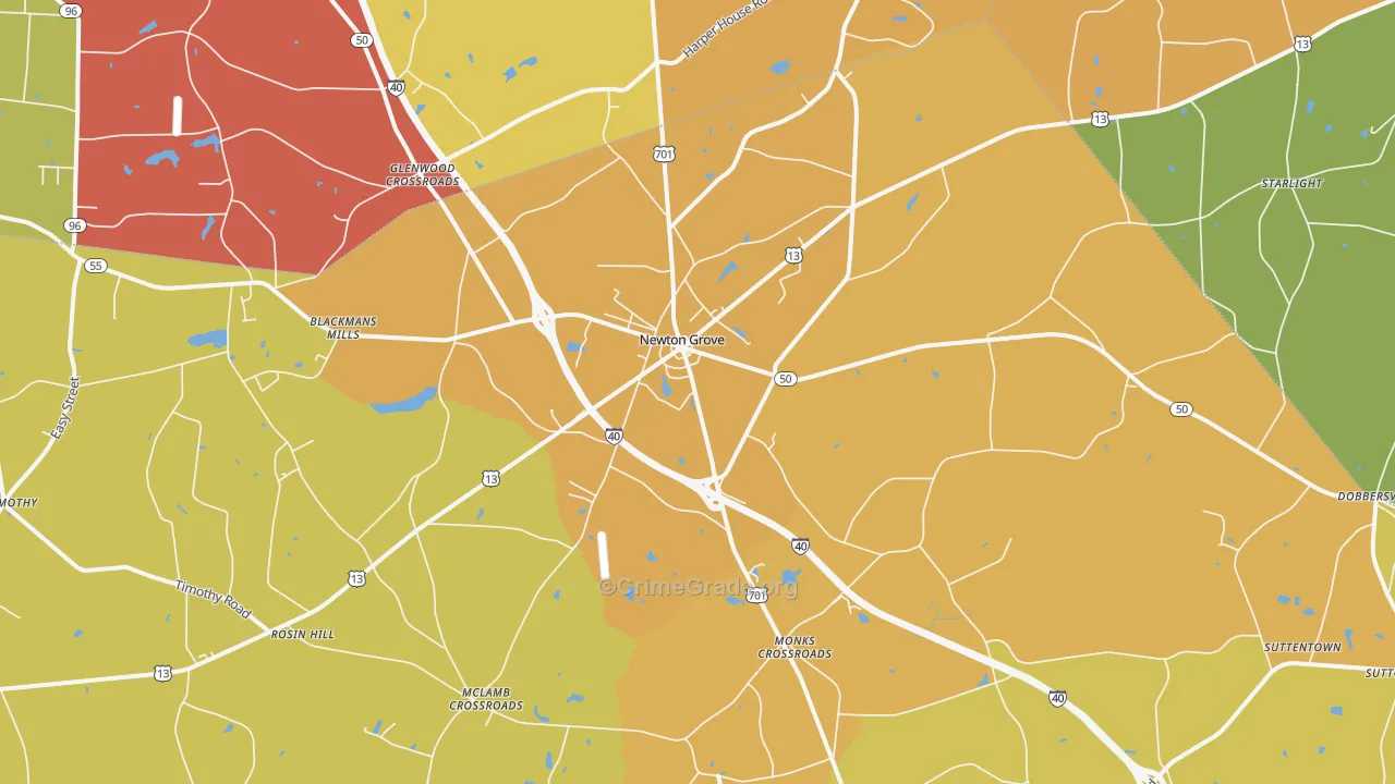 Newton Grove, NC Map of Burglary Rates
