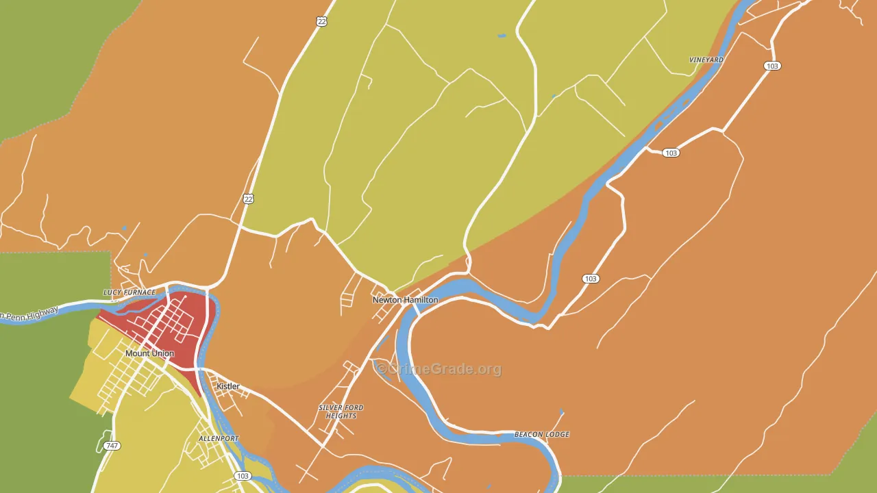 Newton Hamilton, PA Map of Burglary Rates