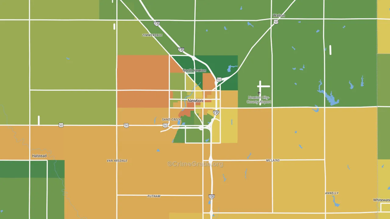 Newton, KS Map of Burglary Rates