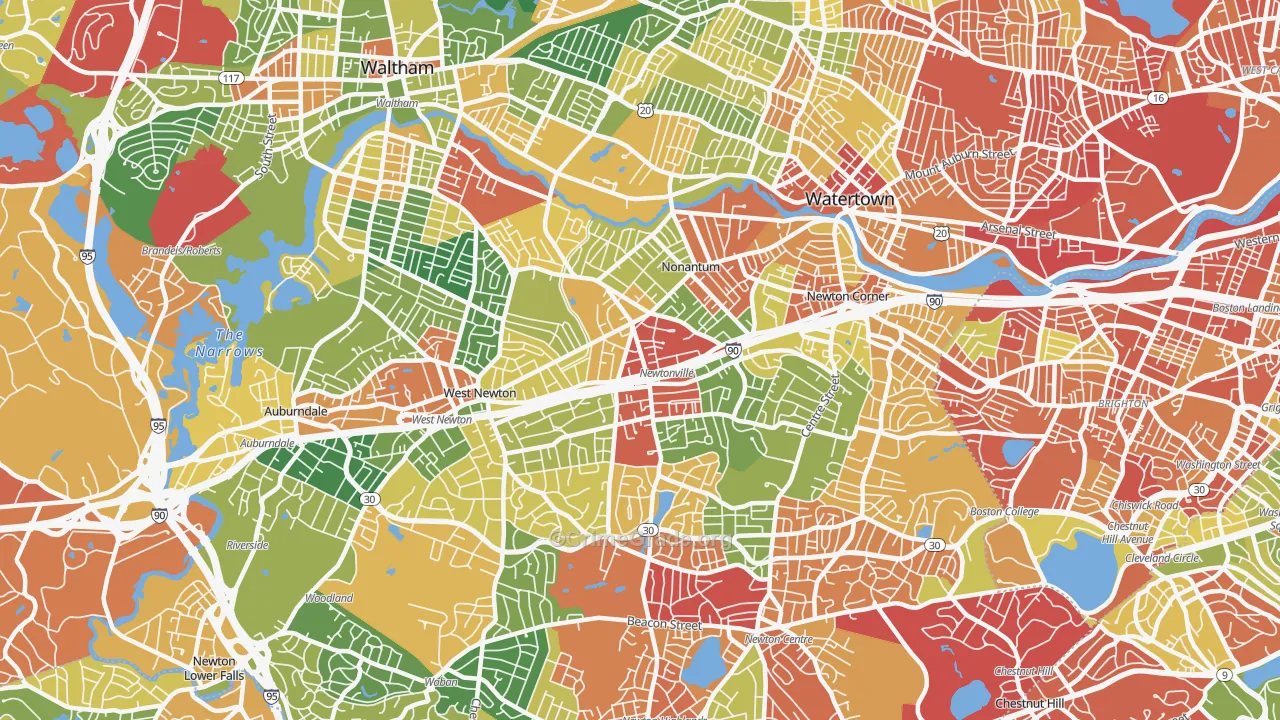 Newton, MA Map of Burglary Rates