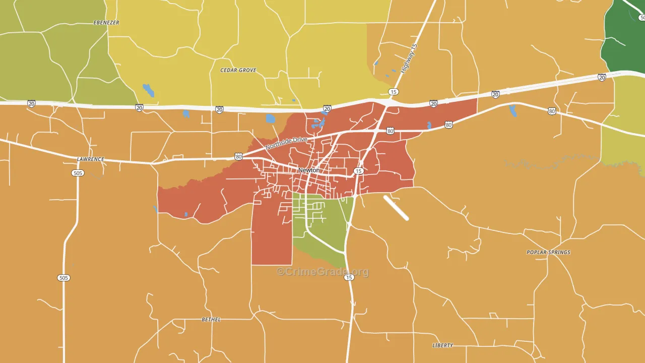 Newton, MS Map of Burglary Rates