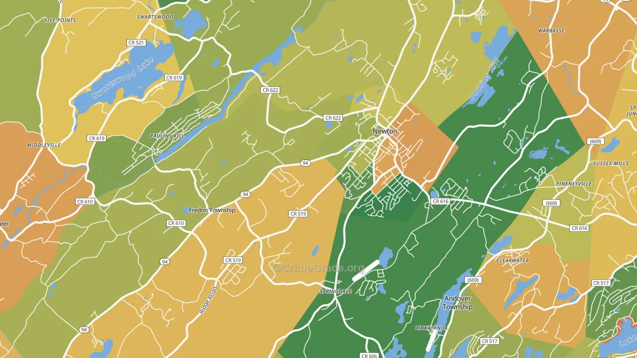 Newton, NJ Map of Burglary Rates