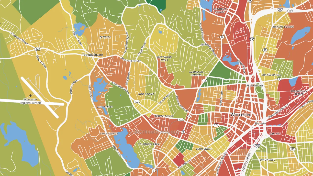 Newton Square, Worcester, MA Map of Burglary Rates