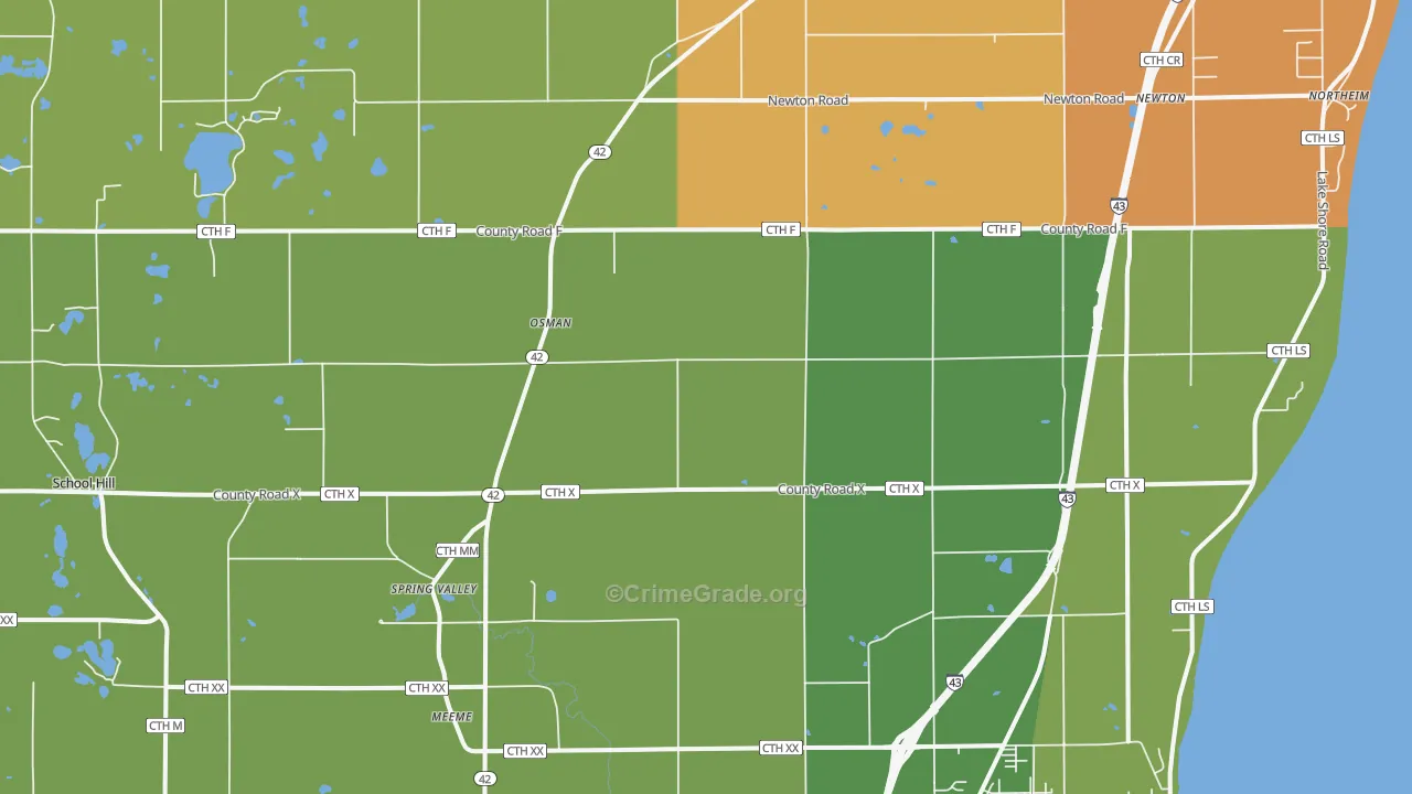 Newton, WI Map of Burglary Rates