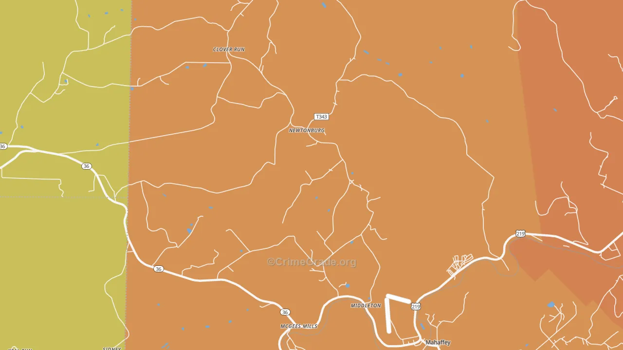 Newtonburg, PA Map of Burglary Rates