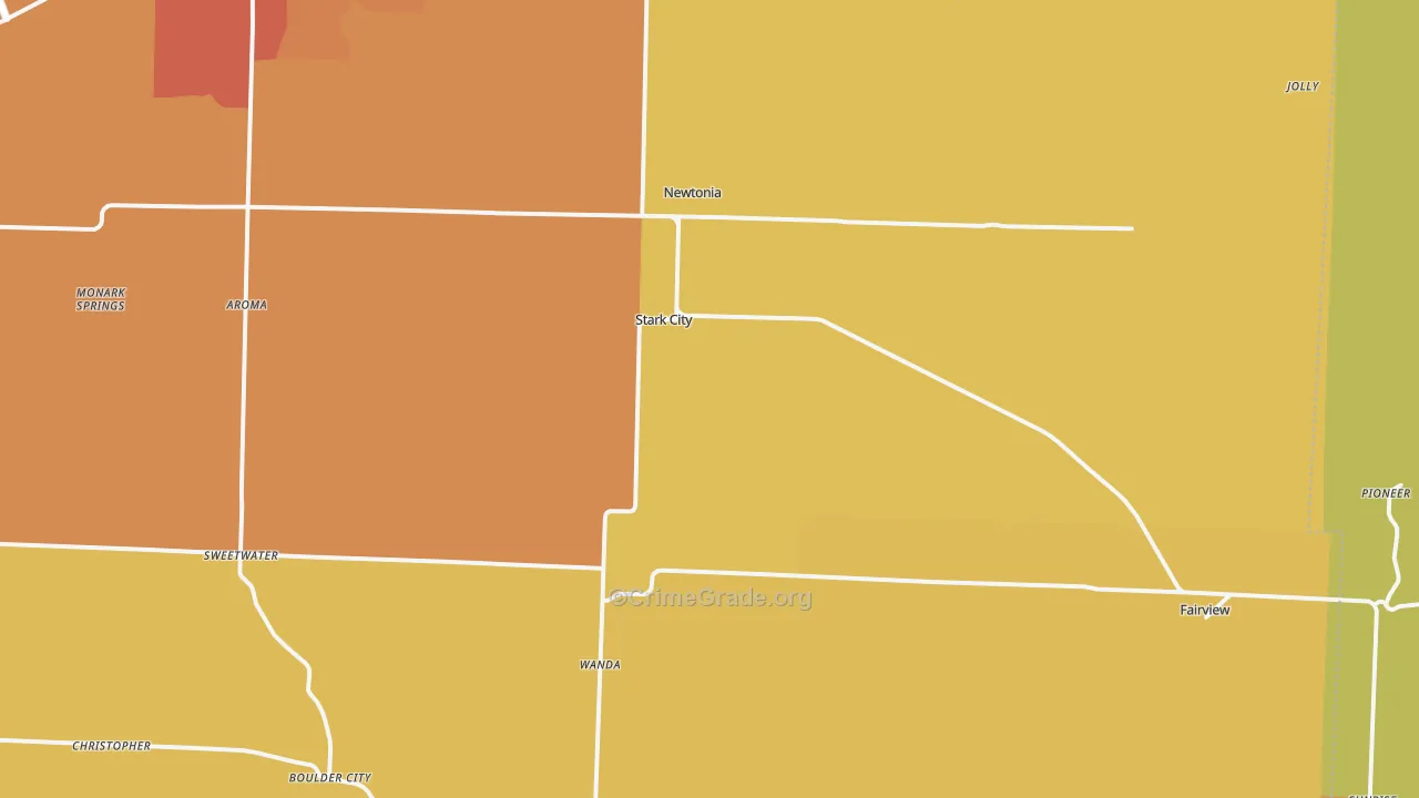 Newtonia, MO Map of Burglary Rates