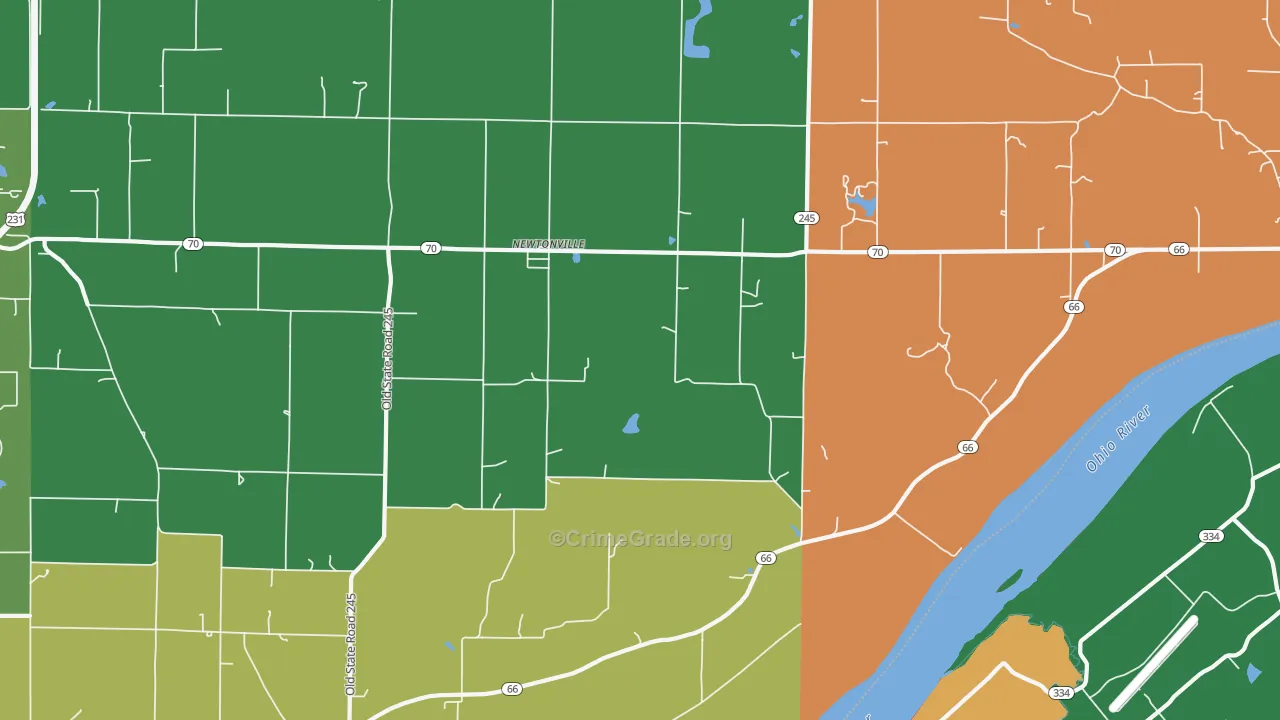 Newtonville, IN Map of Burglary Rates