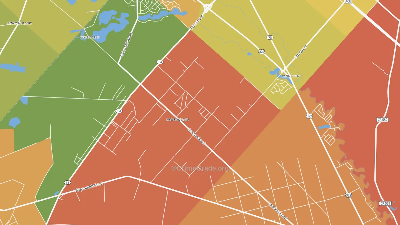 Newtonville, NJ Map of Burglary Rates