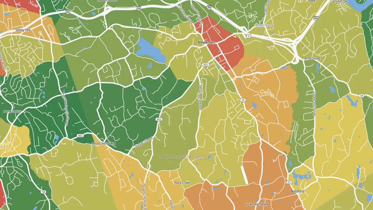 Newtown, CT Map of Burglary Rates