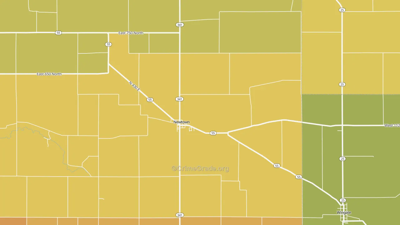 Newtown, IN Map of Burglary Rates