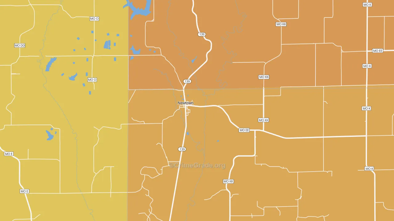 Newtown, MO Map of Burglary Rates